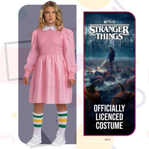 Disguise Eleven Pink Dress Costume Kids Official Stranger Things Costume Sz L - Picture 2 of 6